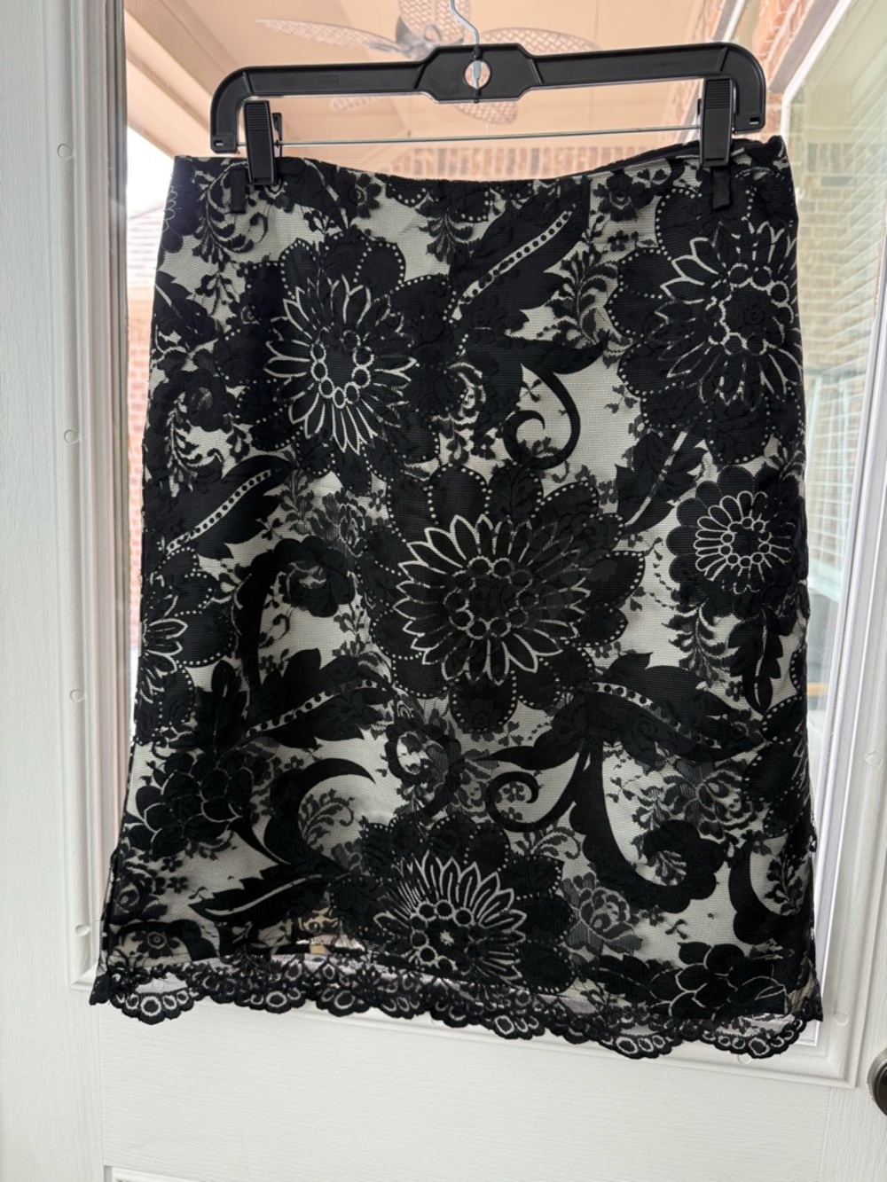 Worthington Black Lace Floral Overlay Pencil Skirt on White Base